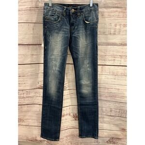 Devine Luv Womens Skinny Jeans Size 26 Midwaist Dark Wash Distressed Style 9162
